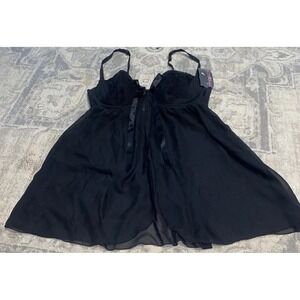 New Inner Secrets Black Babydoll & String Panty Set Plus Size 18/20 UW Padded